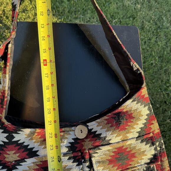 Handmade Blanket Tote Southwestern Navajo Boho Tan Red Black Large Shoulder Bag - Picture 13 of 14
